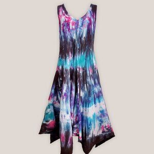 Ethereal Tie Dye Dress in Teal Black Pink by Akasha Sun Hand Dyed Fairy Clothing